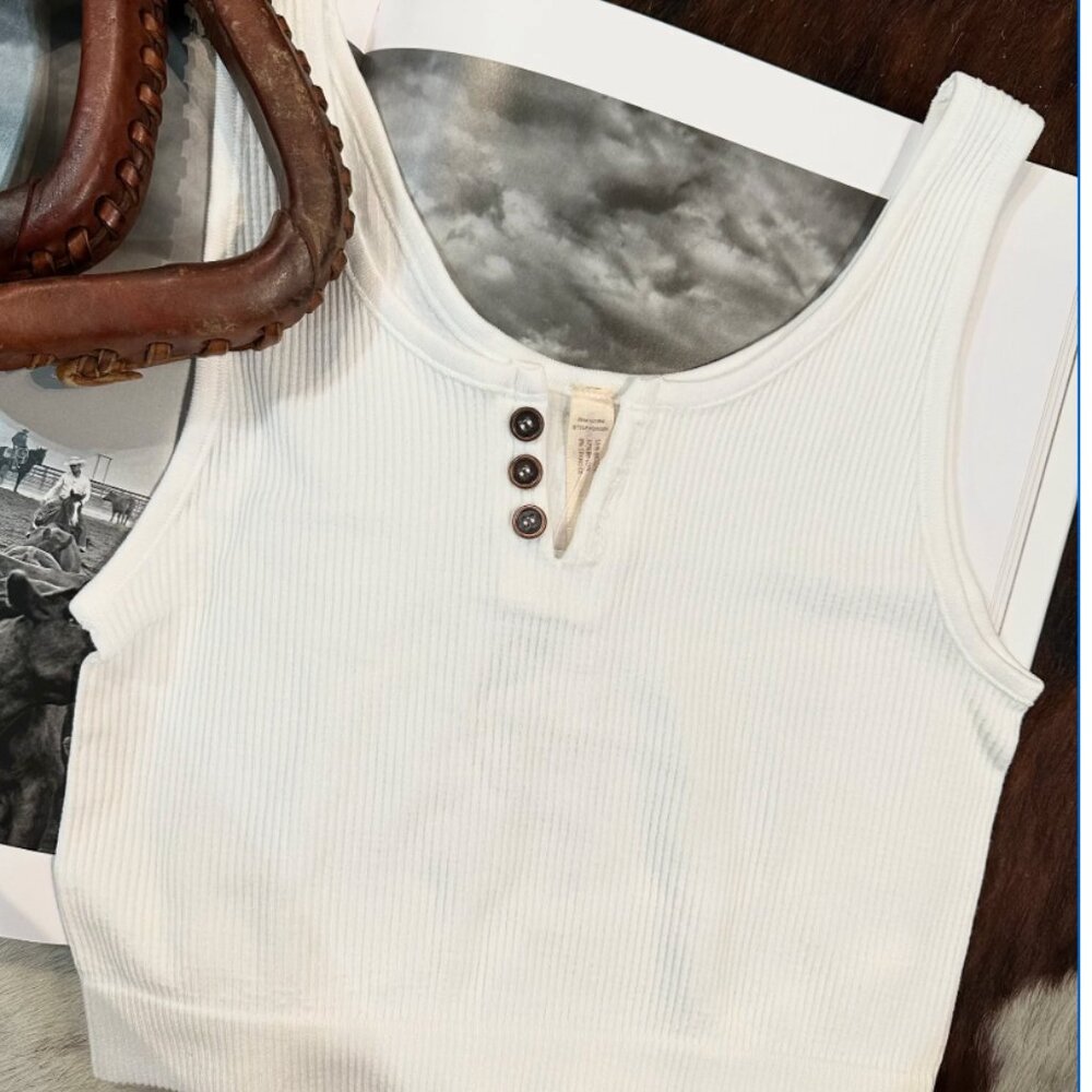Veda Ribbed Tank Top with Buttons in Cream, Size XS/S